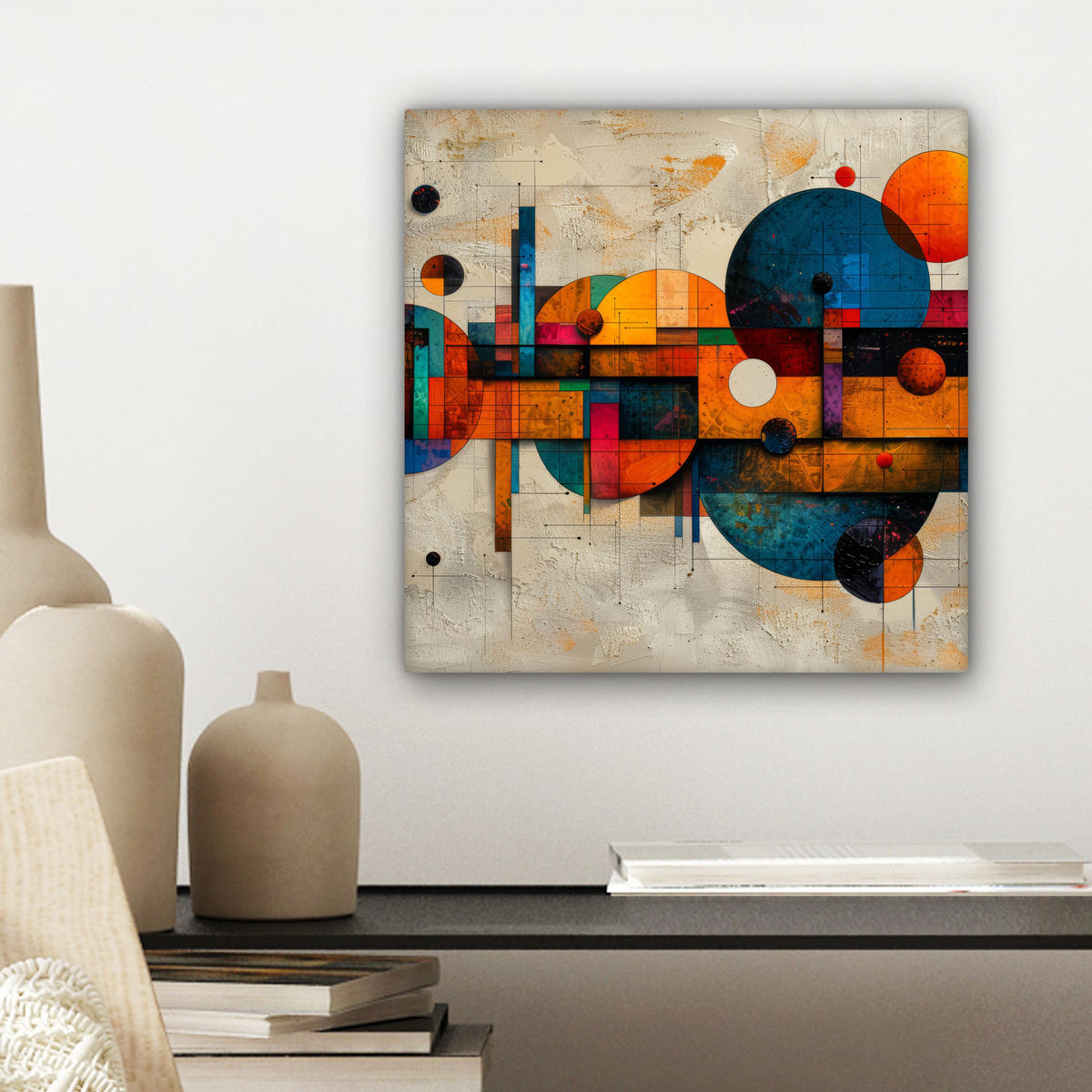 LEINWANDBILD - Vintage - Moderne Kunst - Orange - Geometrische Formen - 20x20 - Wandbilder - Multicolor, Textil (20/20cm) - MuchoWow