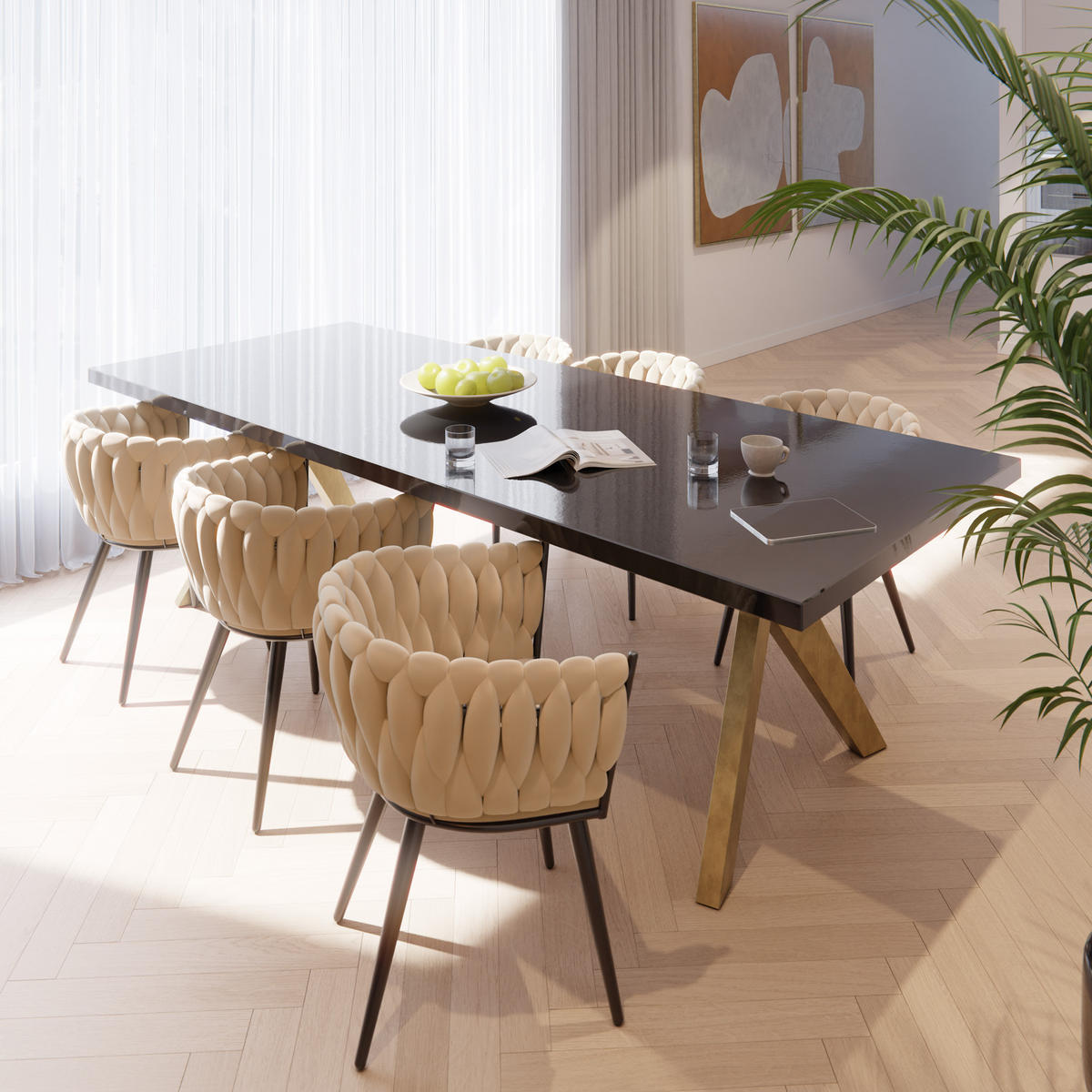 ESSZIMMERSTUHL 6er Set Astano 60 5 x 55 x 75 cm Sand - Sandfarben, Textil (60.5/75/55cm) - tectake