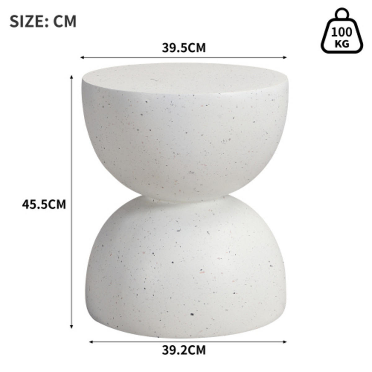 BEISTELLTISCH 39.5×39.5×45.5 cm aus MgO Steinoptik, weiß - Weiß, Stein (39.5/39.5/45.5cm) - Luhomfu