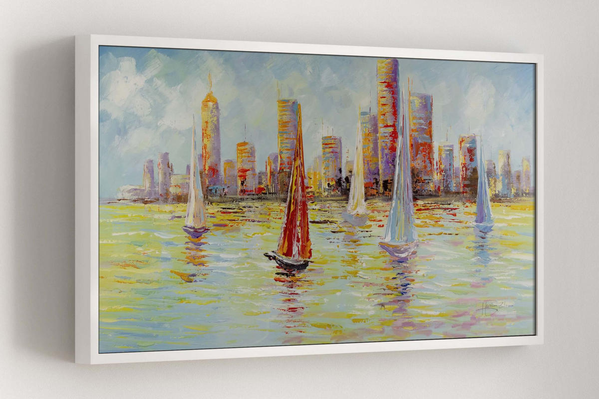 OLEJOMALBA 120/60 cm, Moře a pláž - různobarevná, dřevo/textil (120/60cm) - KUNSTLOFT
