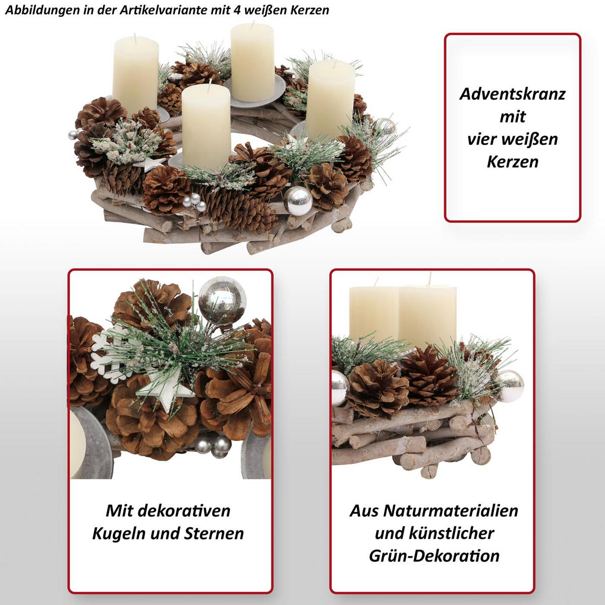 ADVENTSKRANZ MIT KERZEN Braun - Braun, Holz (10cm) - MCW