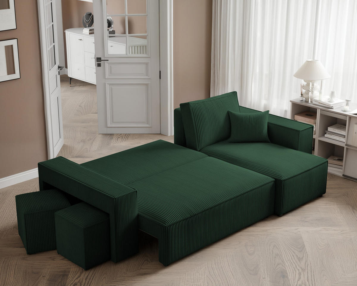 ECKSOFA PARIS mit Schlaffunktion und Bettkasten Grün - Grün, Holzwerkstoff/Kunststoff (262/145cm) - Idohome