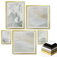 WANDBILDER 5er Set - 50x50 cm & 20x30 cm & 40x60 cm Goldrahmen - Die Blätter der Pflanzen sind grünlich-grau. - Goldfarben, Kunststoff (40/60cm) - ArtPrintCave