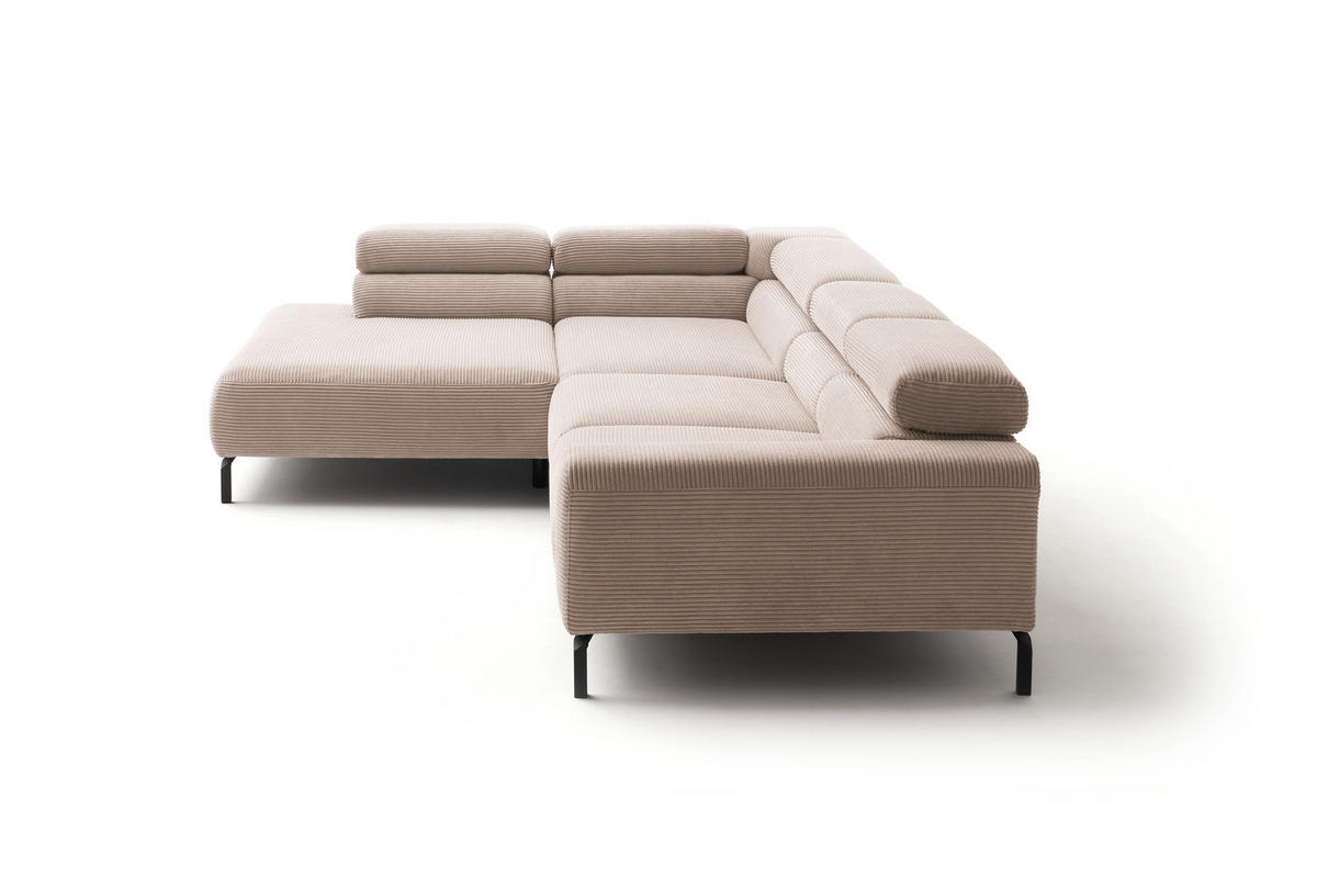 ECKSOFA MIT MOTORISCHEM SITZVORZUG DELIA Taupe Cord - Taupe/Schwarz, Textil/Metall (312/219cm) - KAWOLA