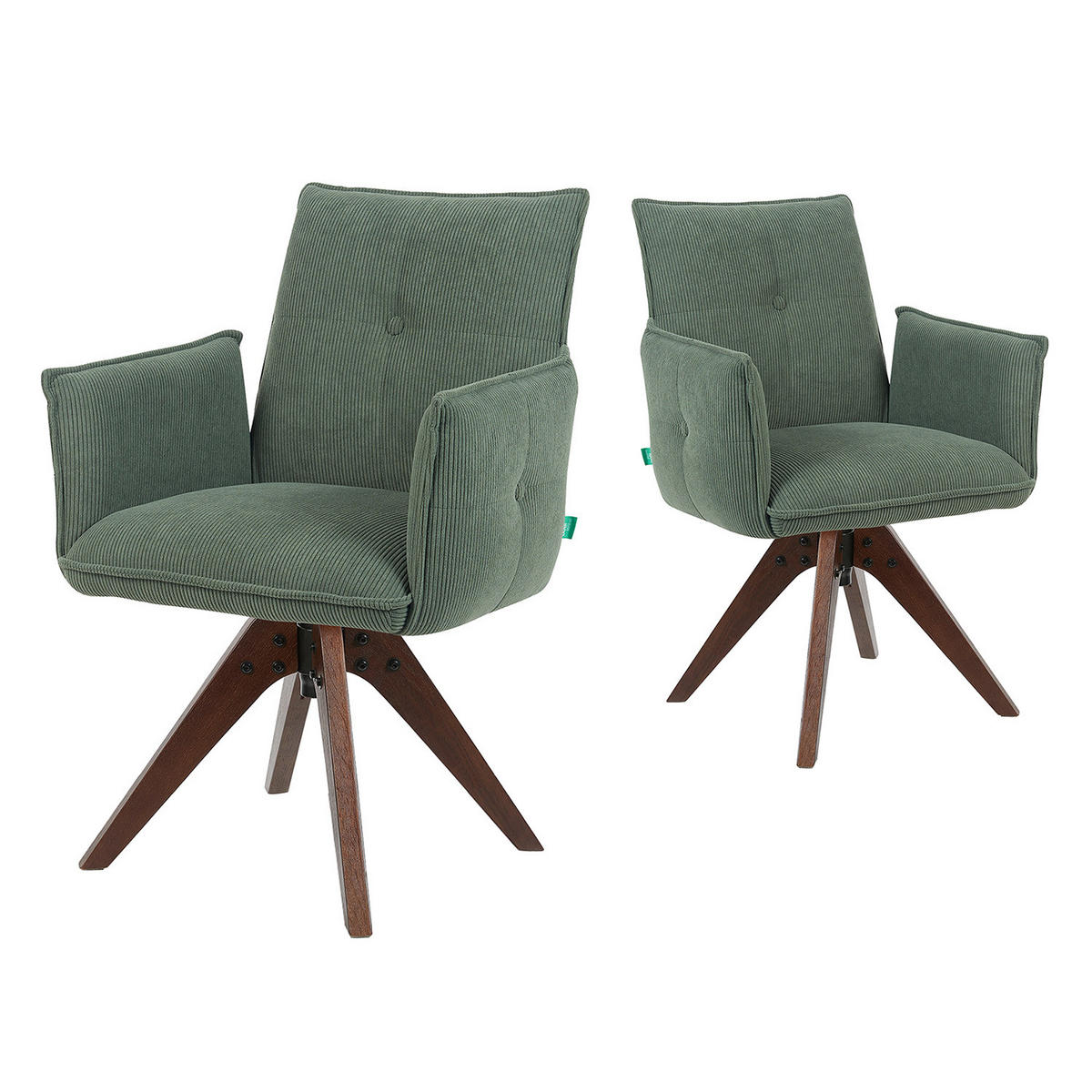 ARMLEHNSTUHL Mika-Emil 2er-Set - Nussbaumfarben/Grün, Eichenholz/Holz (60/88/63cm) - DUBI Möbel