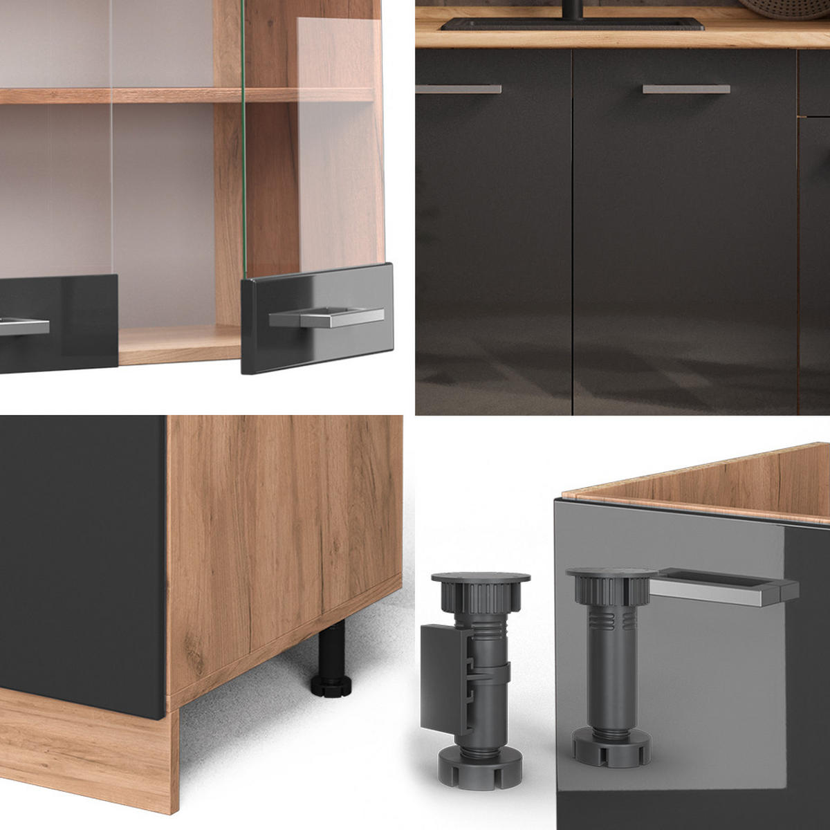 SINGLEKÜCHE R-Line Anthrazit Hochglanz/Goldkraft Eiche 140 cm ohne AP - Anthrazit/Eiche Wotan, Holzwerkstoff (140/81.6/46cm) - Vicco