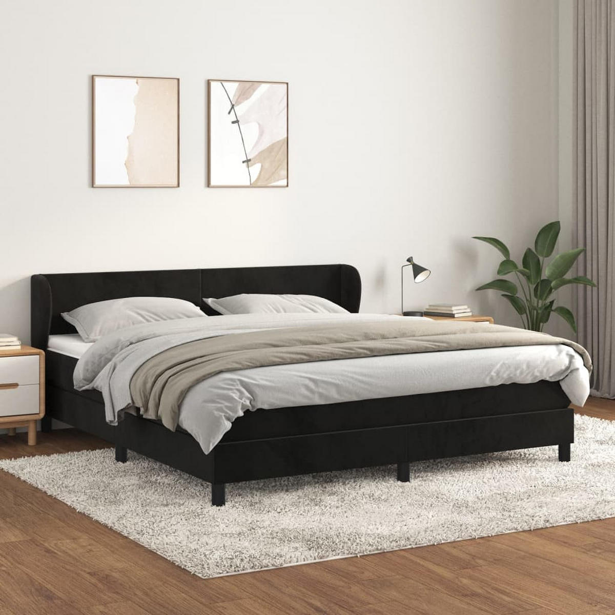 BOXBETT Mit Matratze Schwarz 180/200 Cm Samt - Weiß, Textil (180/200cm) - vidaXL