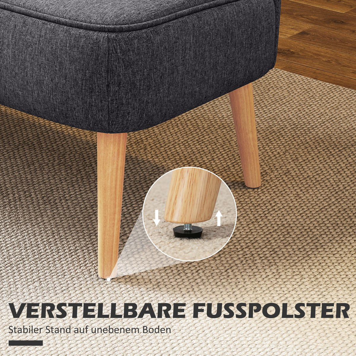 2-SITZER-SOFA Textil Dunkelgrau - Dunkelgrau/Naturfarben, Holz/Textil (56.5/77/117cm) - HOMCOM