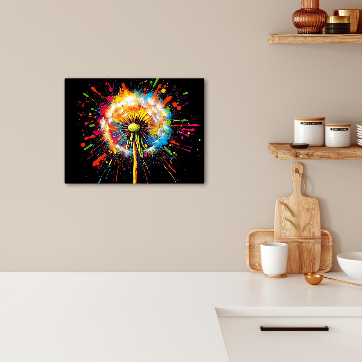 LEINWANDBILD Löwenzahn - Graffiti - Farbenfroh - Blumen - Natur 40x30 cm - Multicolor, Textil (40/30cm) - MuchoWow