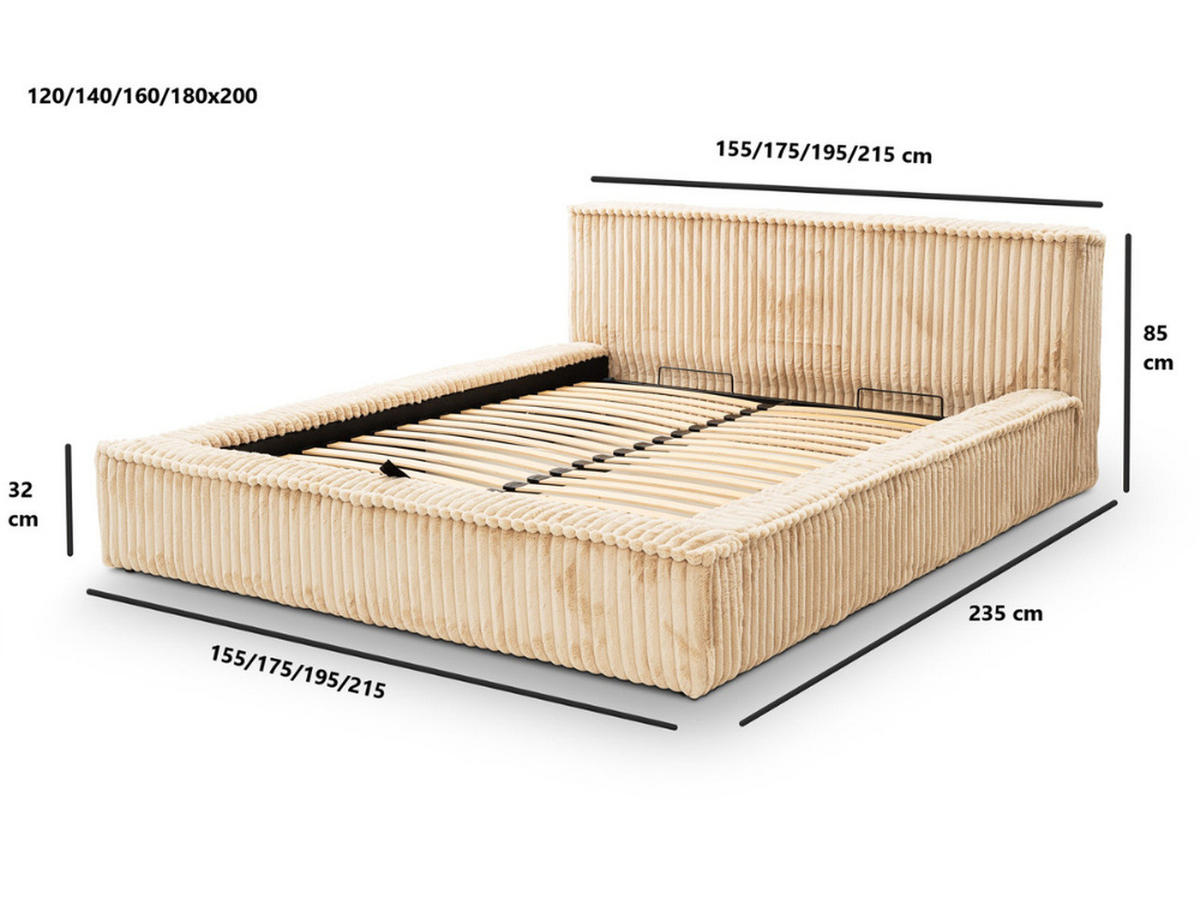 POLSTERBETT Lago 140x200 Schwarz - Schwarz, Textil (140/200cm) - Graingold