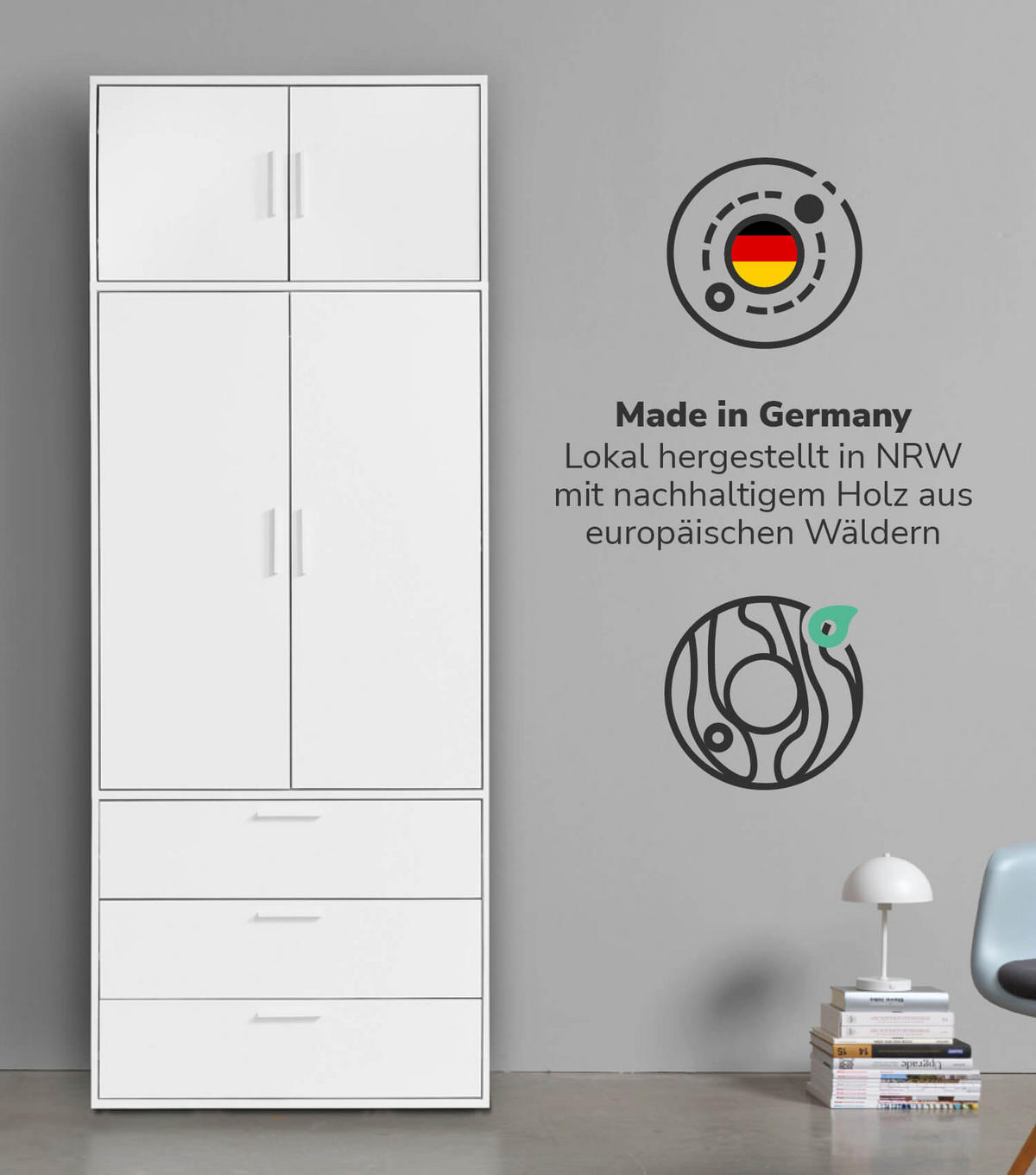 KLEIDERSCHRANK Der Grenzenlose - Weiß, Holzwerkstoff (90/234/58cm) - Mokebo