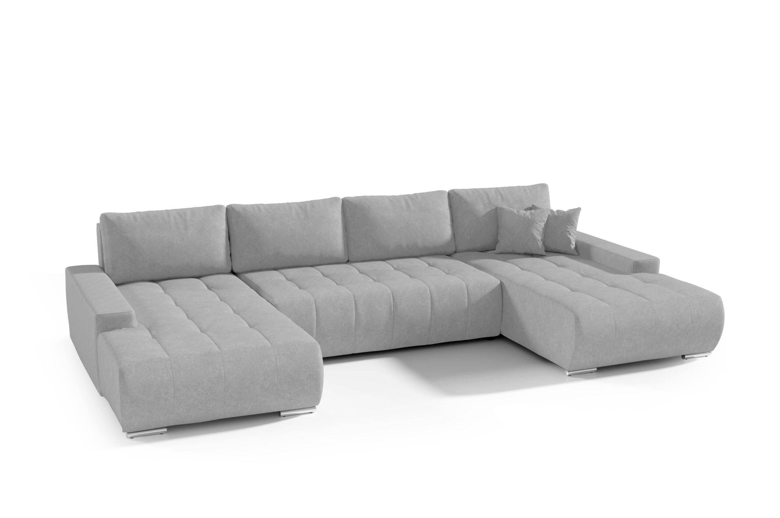 ECKSOFA U Form Bonari U, Hellgrau - Silberfarben, Textil (185/85/350cm) - Meblito