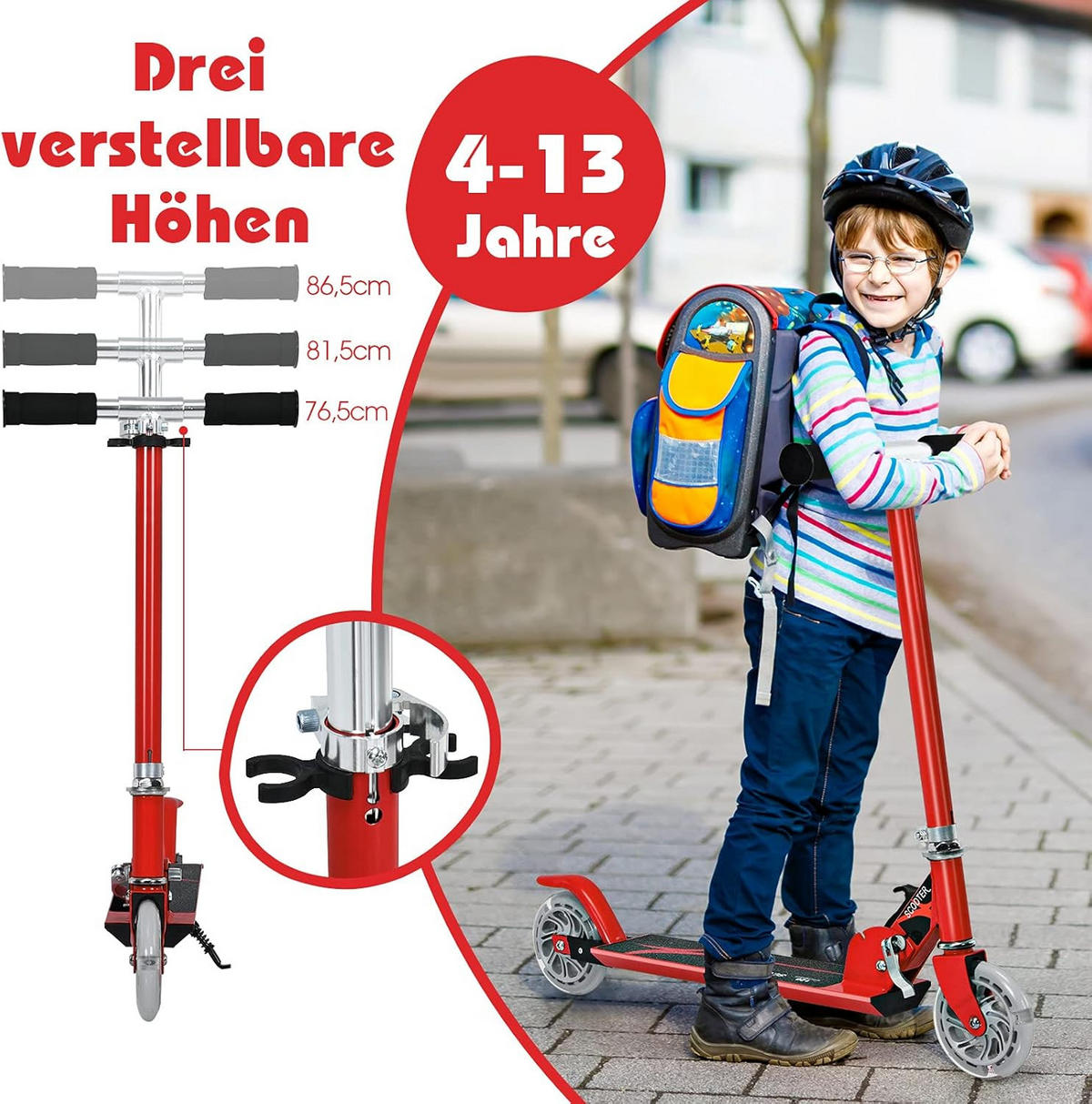 SCOOTER 85cm Rot - Rot, Metall (10/85/70cm) - COSTWAY