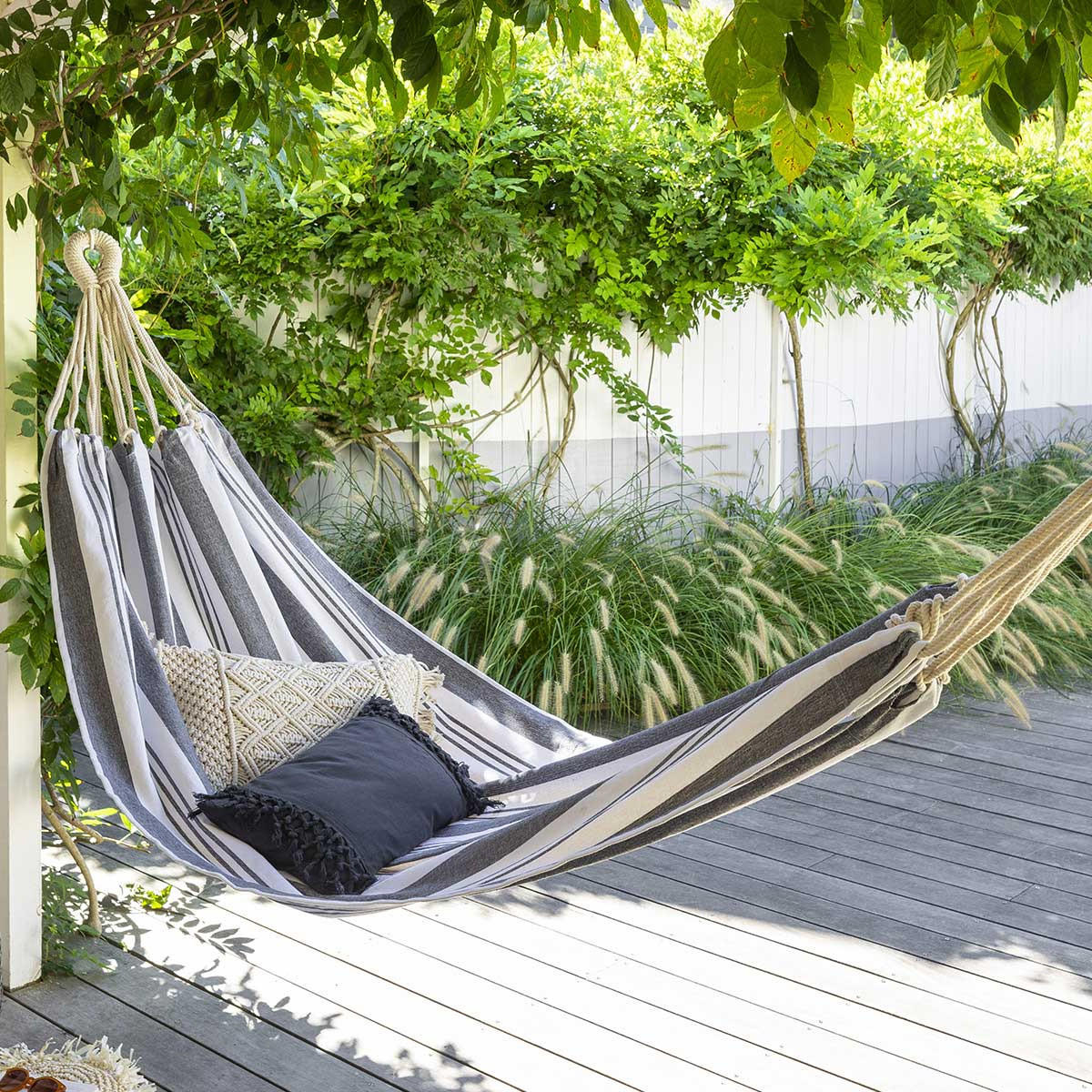 HÄNGEMATTE Baumwolle Elozio - Grau, Naturmaterialien (110/0.5/210cm)