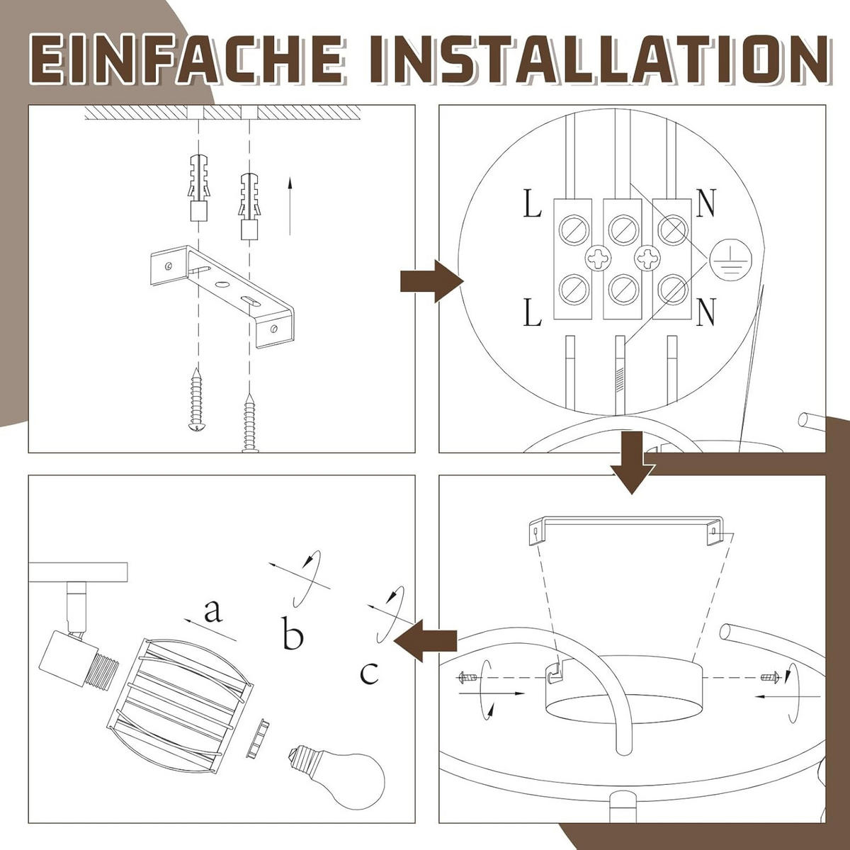 DECKENSTRAHLER Glühla 21/21/26 cm - Schwarz, Glas (26/21/21cm) - ZMH