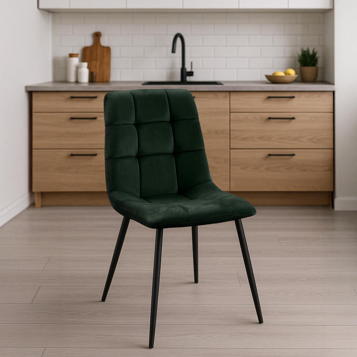 STUHL 4er Set Samt Grün - Schwarz/Grün, Textil/Metall (45/84/55cm) - CLP
