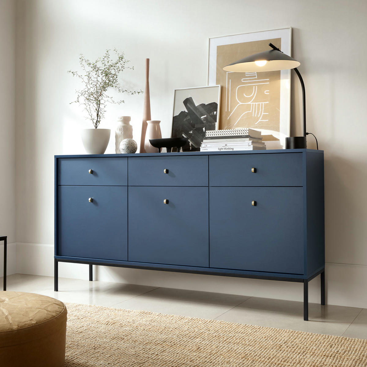 SIDEBOARD MONCTON KOM3-3D3S Metalgriffe, Dunkelblau - Dunkelblau, Holzwerkstoff/Kunststoff (154/83/39cm) - Komodee