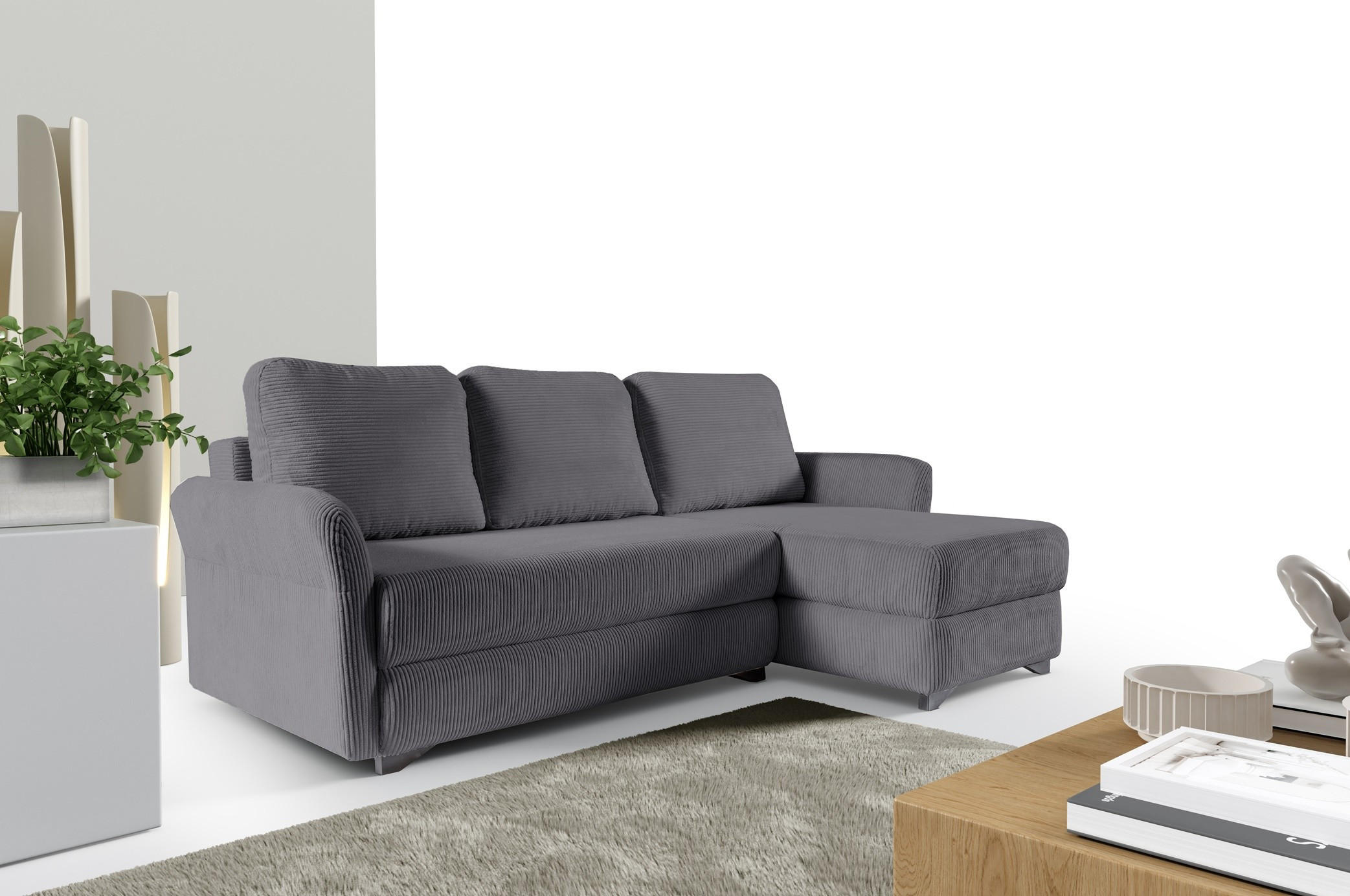 ECKSOFA Volt Dunkelgrau, universal Ecksofa mit Schlaffunktion - Grau, Holzwerkstoff/Textil (238/155cm) - Bettso