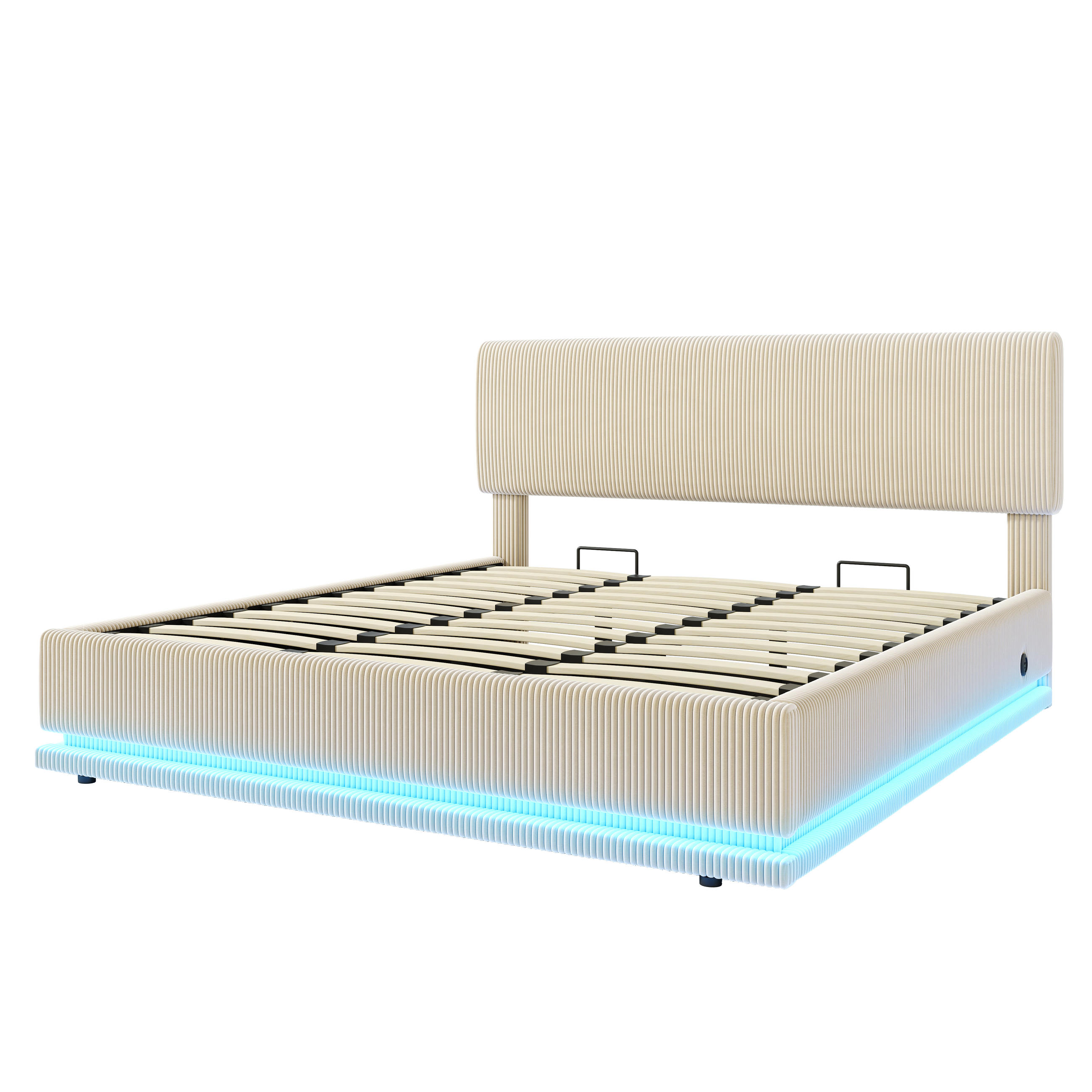 STAURAUMBETT 180/200 cm DE-03630, mit LED und höhenverstellbarem Kopfteil, in Beige - Beige, Metall (180/200cm) - ComfortXL
