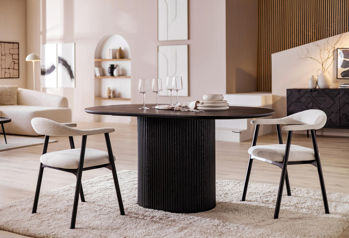 ESSTISCH - oval - Eichefarben/Schwarz, Holzwerkstoff (90/160/75cm) - home24