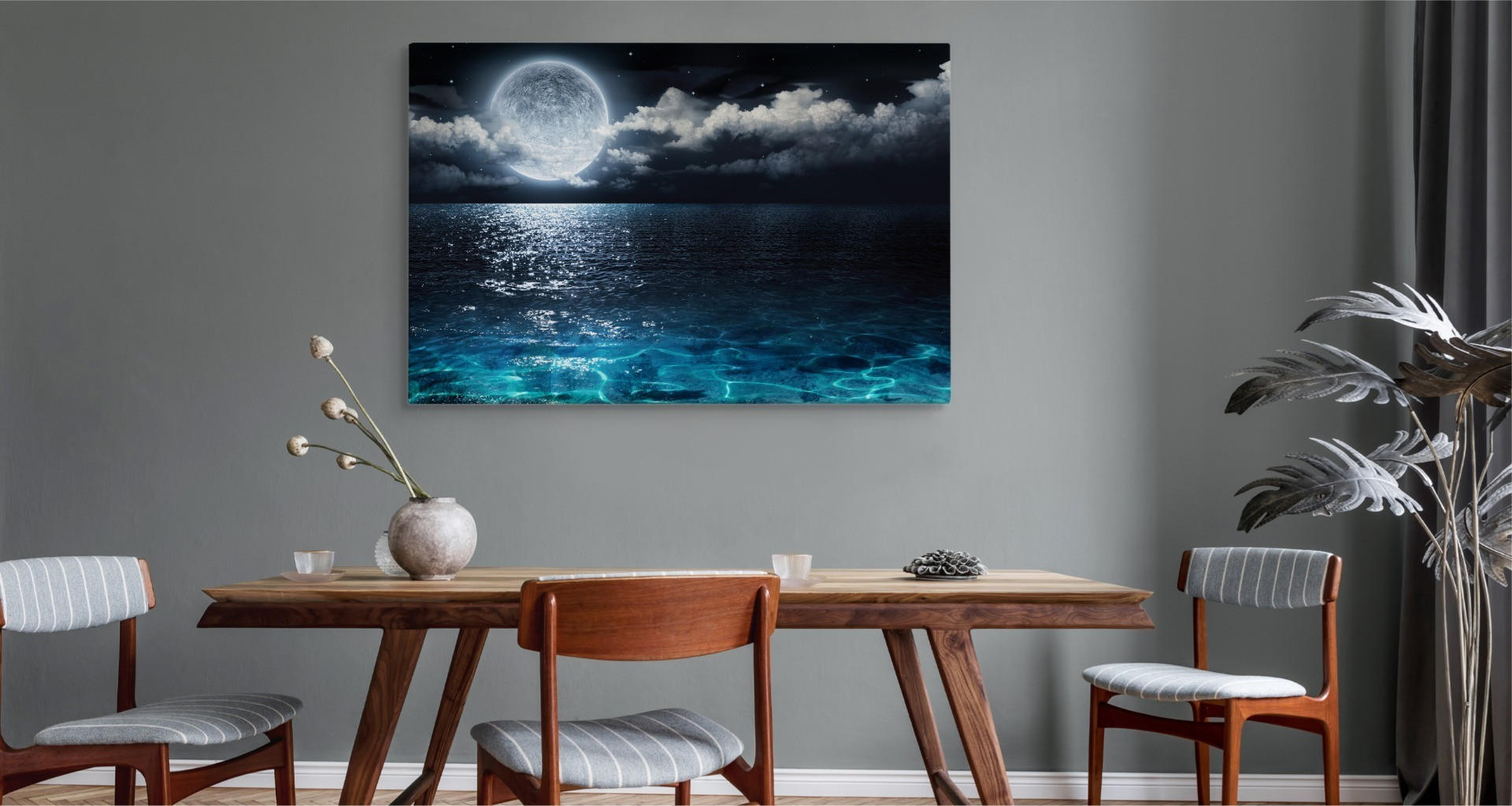 Thumbnail - Muralo Leinwandbild, Schwarz, Blau, Weiß, Grau, Textil, Kiefer, Wasser/Strand/Meer, Rechteckig, 90x60 cm, einfache und s...