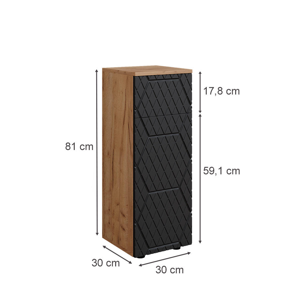 MIDISCHRANK Irma Anthrazit gestreift 30x81 cm mit 1 Schublade 2 Fächer - Anthrazit, Holzwerkstoff (30/81/30cm) - Vicco