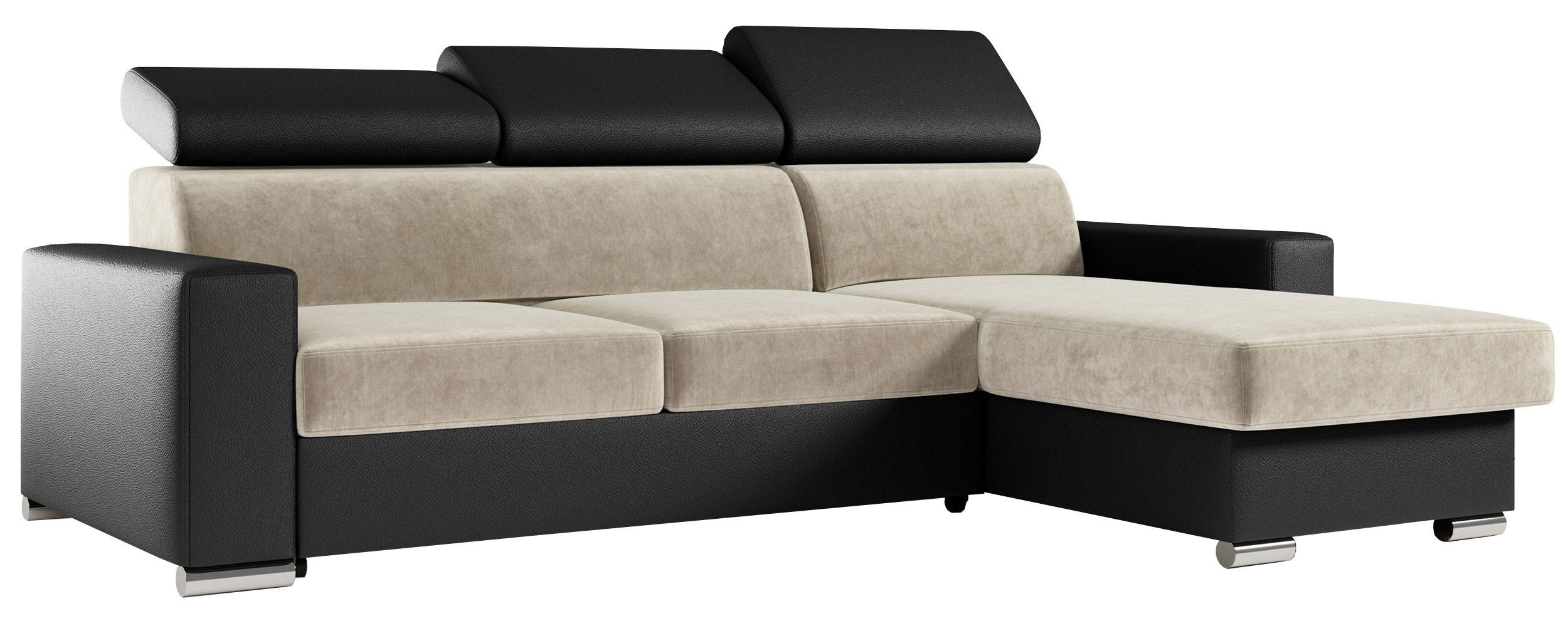 ECKSOFA FOX-L Beige/Schwarz - Beige/Silberfarben, Kunststoff/Textil (242/168cm) - MKS
