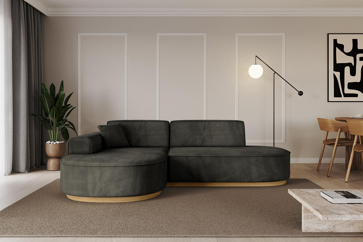 ECKSOFA Ottomane Links MARI-L1-v2 - 243x171x83 cm Schwarz Velours - Schwarz, Holzwerkstoff/Textil (243/171cm) - ALTDECOR