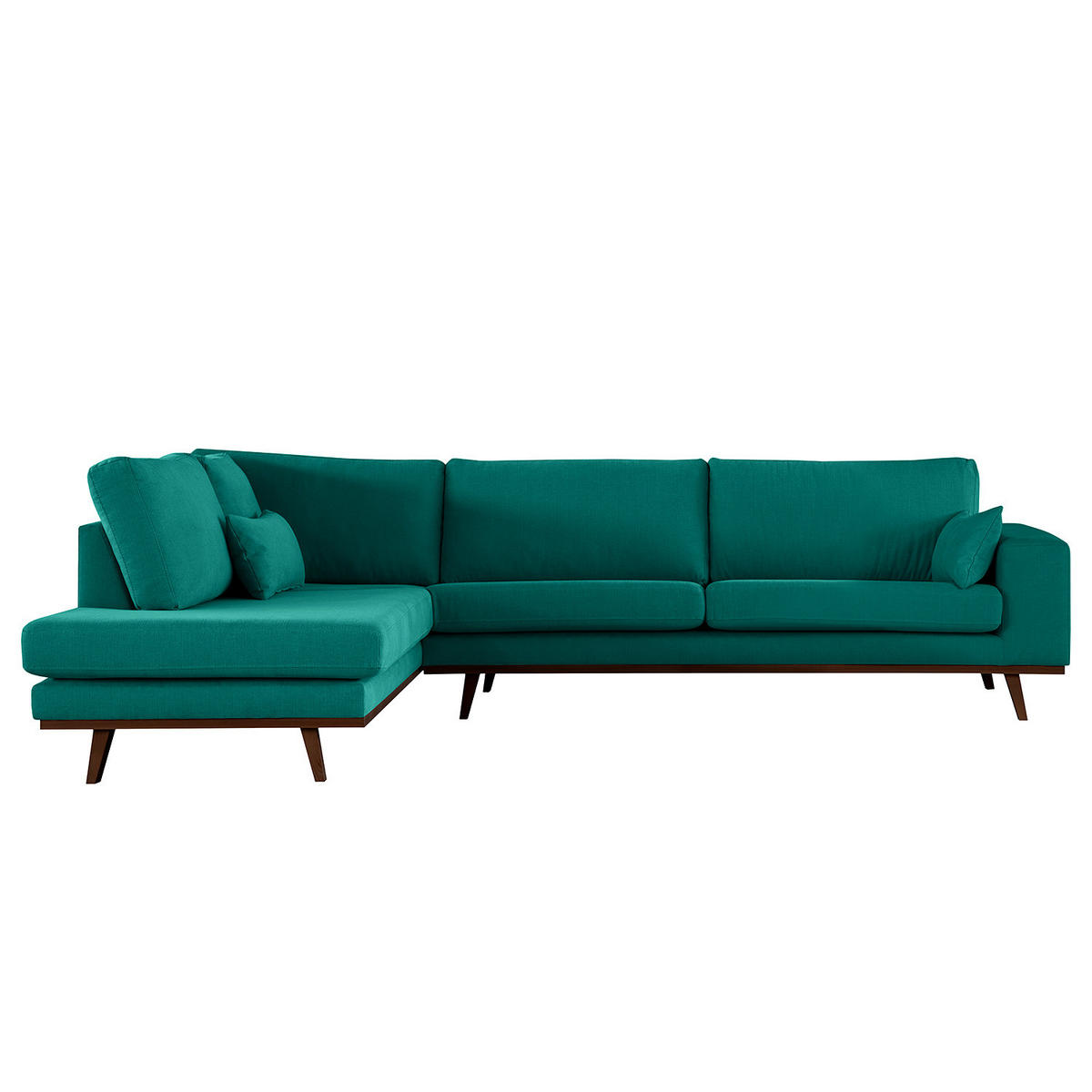 ECKSOFA mit Ottomane - Buchefarben/Petrol, Buchenholz/Textil (287/219cm) - home24