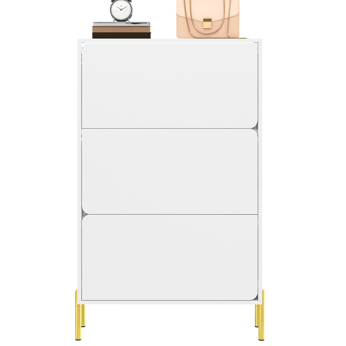 SCHUHSCHRANK 3 Türen groß Stauraum Goldfüße - Weiß, Holz (73/120/24cm) - LEBENLANG