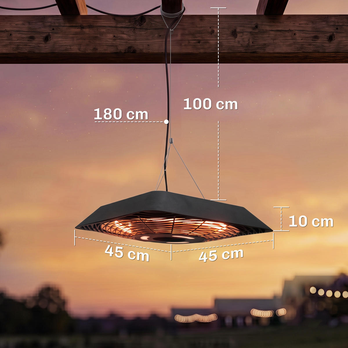 HEIZSTRAHLER, Aluminium, Metall, Schwarz - Schwarz, Metall (45/10/45cm) - Outsunny