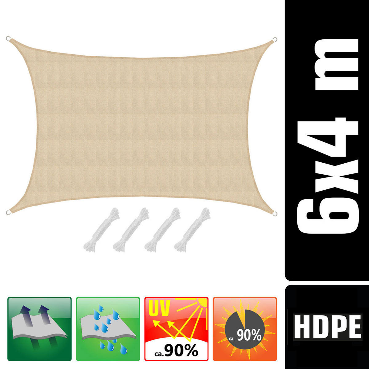 SONNENSEGEL Luftdurchlässig 600/400 cm Beige - Beige, Kunststoff (400/600cm) - Amanka