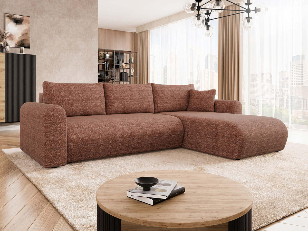 ECKSOFA Eliwo - Dunkelrosa/Schwarz, Holz/Textil (252/158cm) - MIRJAN24