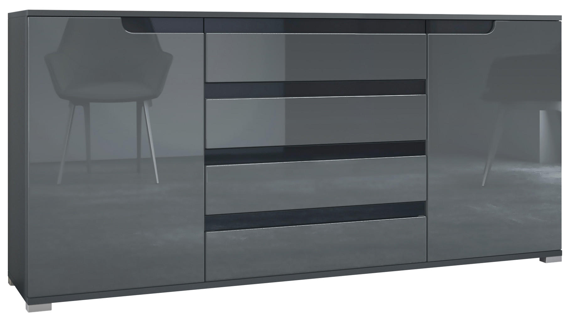SIDEBOARD Sylt Grau Hochglanz / Schwarz Hochglanz - Grau, Holzwerkstoff (166.5/75.5/35cm) - Vladon