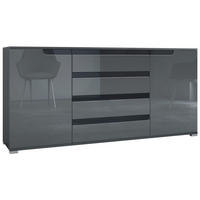 SIDEBOARD Sylt Grau Hochglanz / Schwarz Hochglanz - Grau, Holzwerkstoff (166.5/75.5/35cm) - Vladon