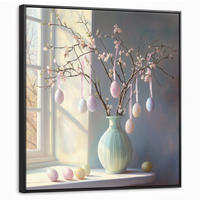 LEINWAND Bilder mit Rahmen - Stillleben - Vase - Osterzweig - 90x90 - Hellblau, Textil (90/90cm) - MuchoWow