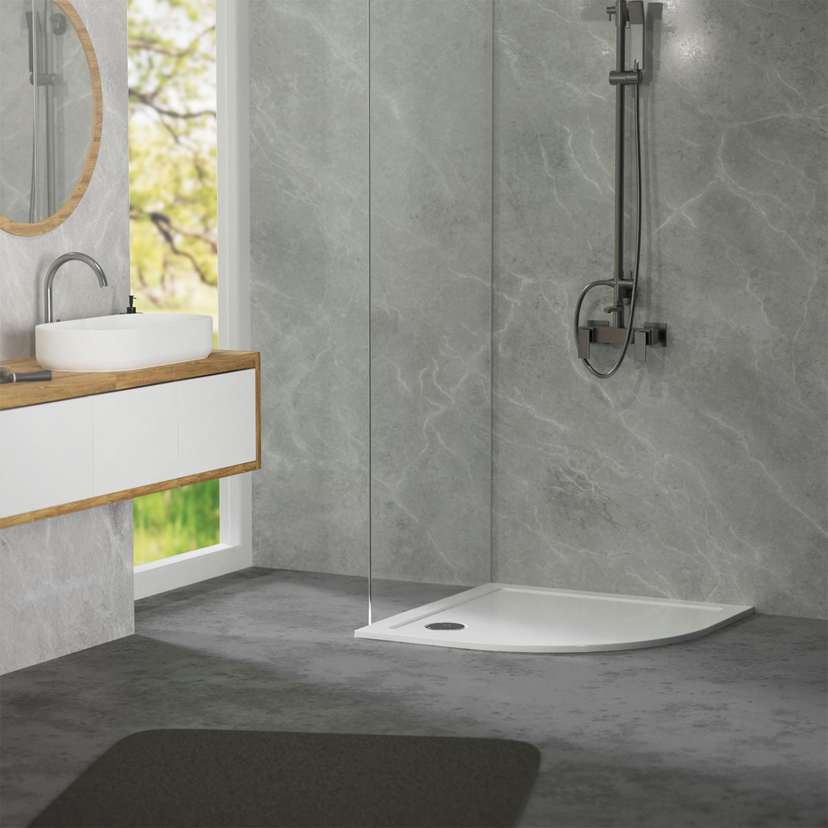 SPRCHOVÁ VANIČKA 90x90 cm kulatá bílá s odtokovou soupravou - bílá, plast (90/4/90cm) - LuxeBath