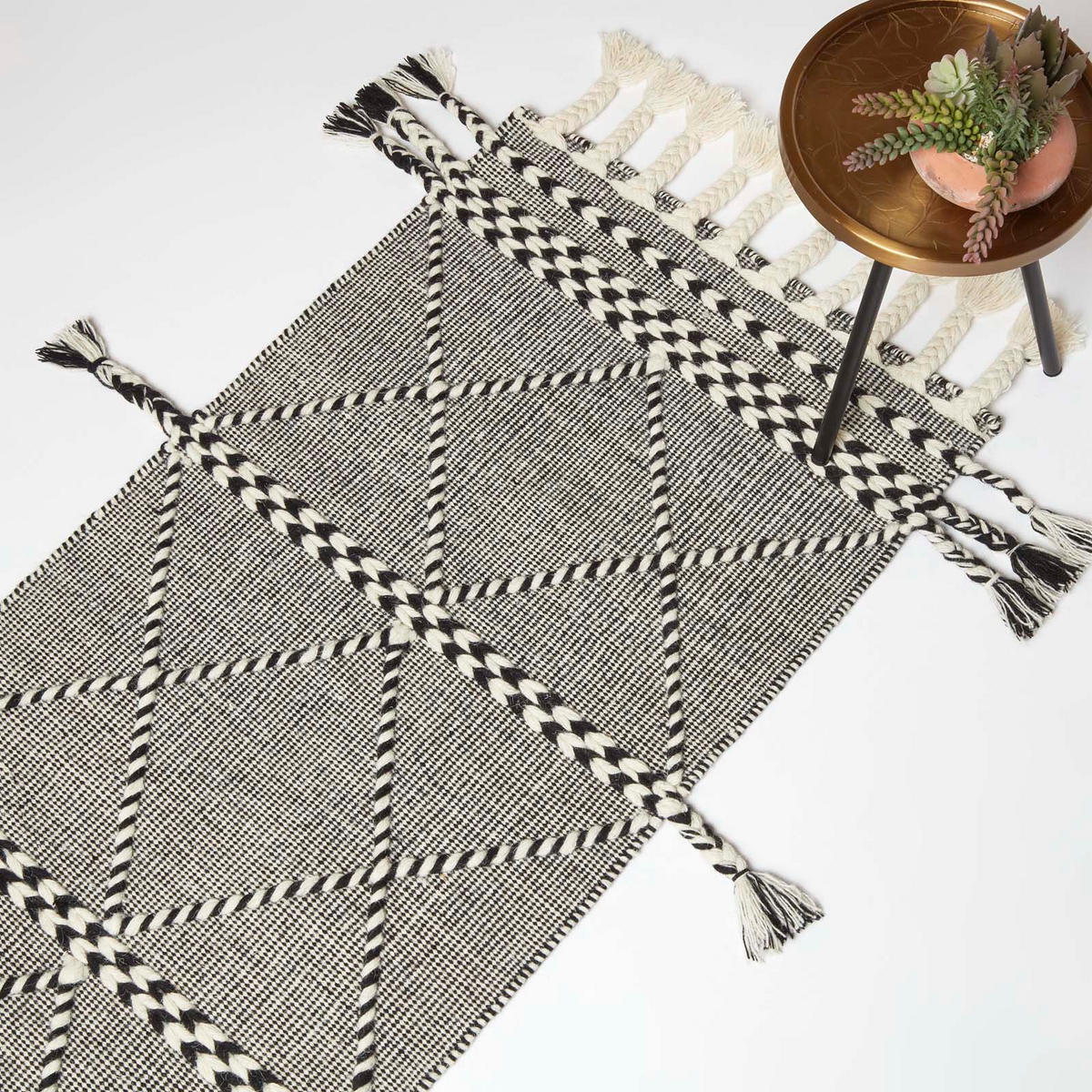 KELIM-TEPPICHLÄUFER Edessa 66/200 cm - Schwarz, Textil (66/200cm) - Homescapes