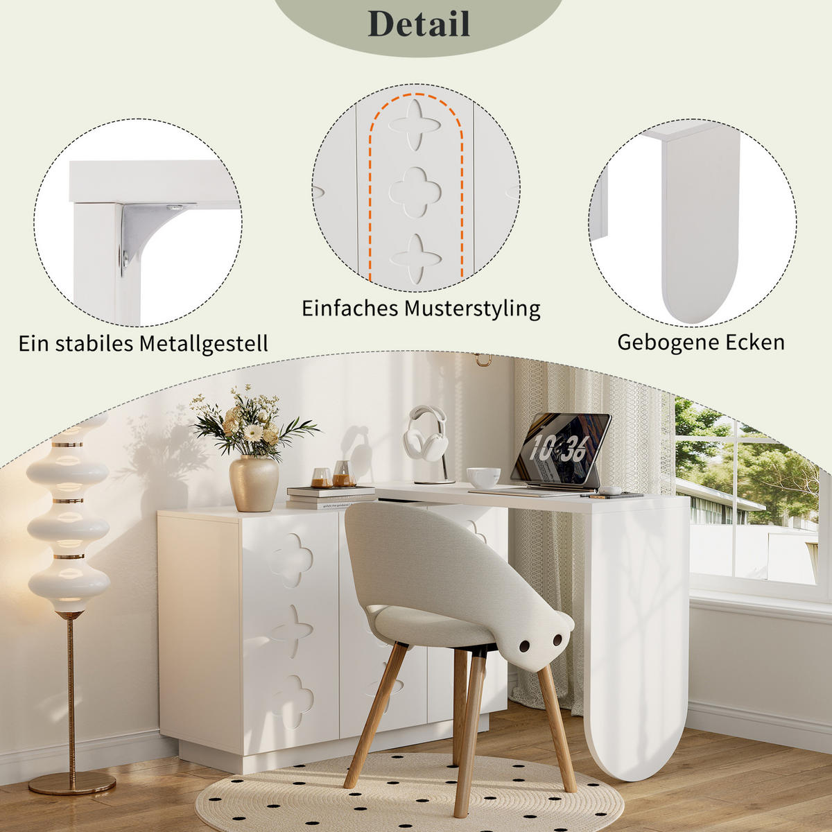 SCHREIBTISCH drehbar mit Schrank MDF White 2-tlg. - Weiß, Holz (110/40/75cm) - Meubliv