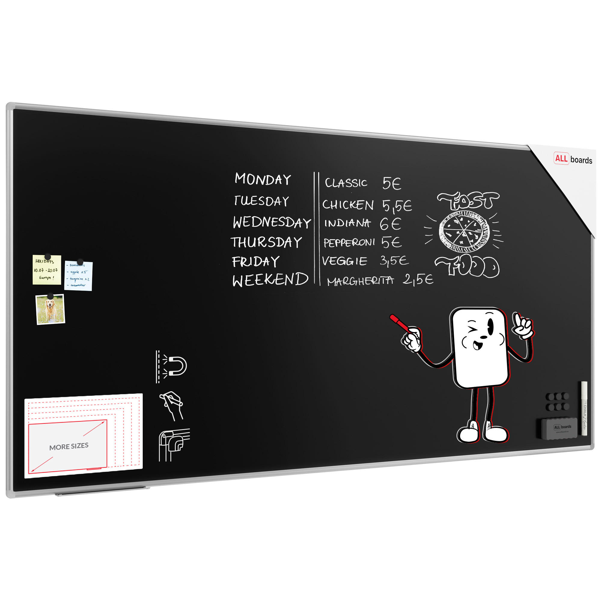SCHWARZE magnetische Kreidetafel mit Alurahmen EXPO 240x120cm - Schwarz, Metall (240/120/1.6cm) - ALLboards