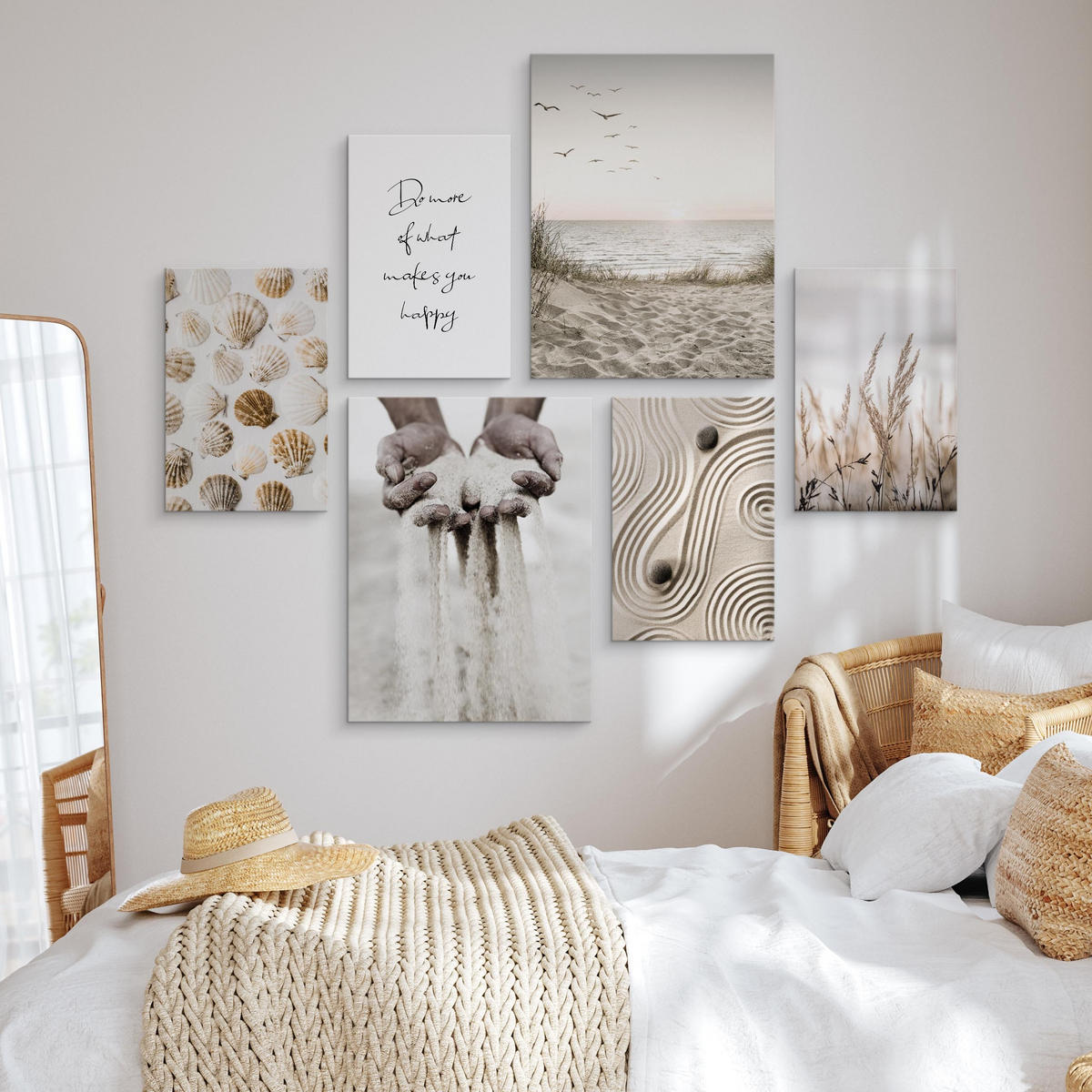 LEINWANDBILDER 6-er Set Strand Meer 3D - Blau/Beige, Textil (90/80cm) - Muralo
