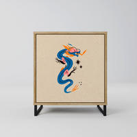 SIDEBOARD MYTHOLOGICAL CREATURES, Eichefarben, 57,5x42x67,5 cm, Schwarze Metall-Rahmenfüße - Eichefarben/Multicolor, Holzwerkstoff/Metall (57.5/67.5/42cm) - SpaceRebels