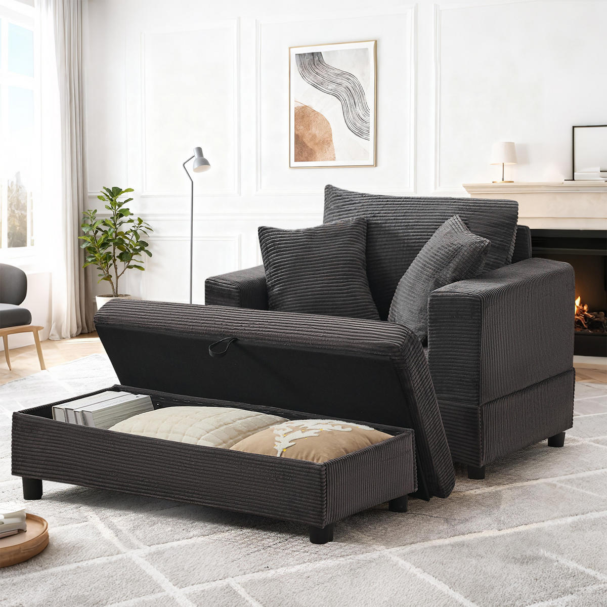 XXL-SESSEL mit Fußablage und 3 Kissen, DE-42356, Grau - Grau, Metall (74/57/107cm) - ComfortXL