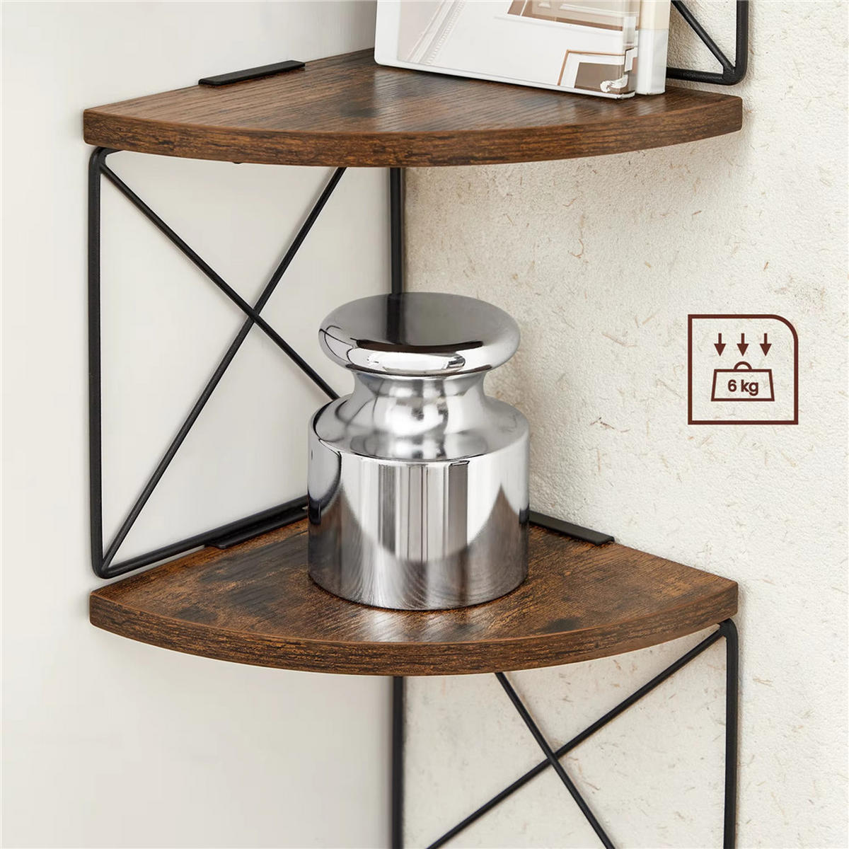 ECKREGAL 5 Ebenen Zickzack Wandregal - Braun, Metall (20/129/20cm) - Kaket
