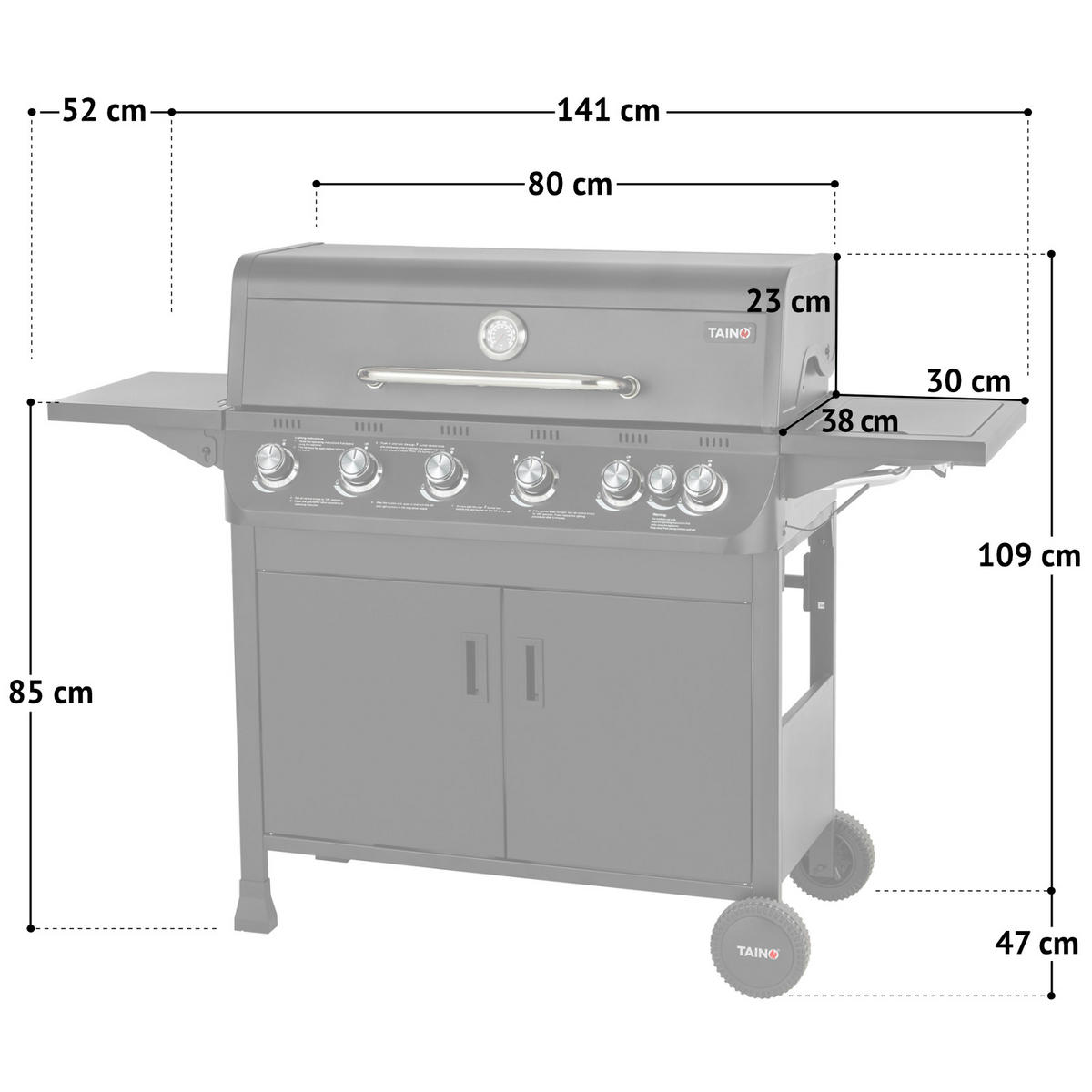 GASGRILL Brando 6+1 6 Brenner mit Seitenkocher - Schwarz, Metall (141/109/52cm)