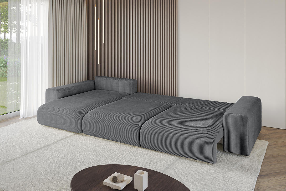 ECKSOFA Ottomane links ESKAR-L 364x176x84 Dunkelgrau Cord - Dunkelgrau/Schwarz, Holzwerkstoff/Kunststoff (364/176cm) - ALTDECOR