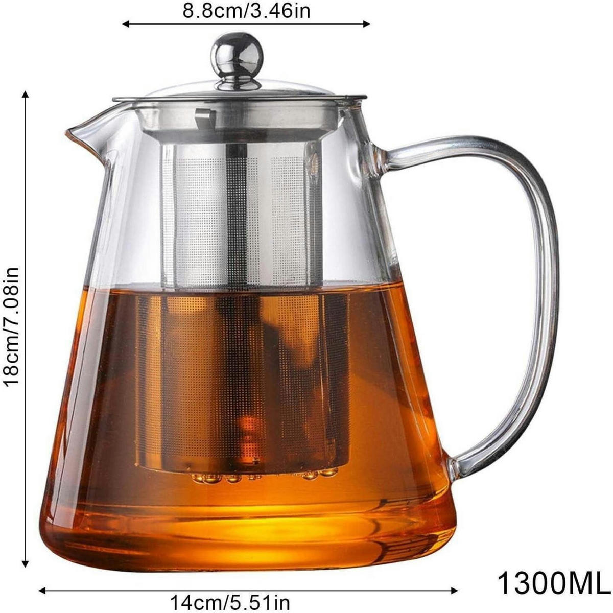 TEEKANNE mit Siebeinsatz 1300 ml Borosilikatglas hitzebeständig - Transparent, Glas (16/16cm)