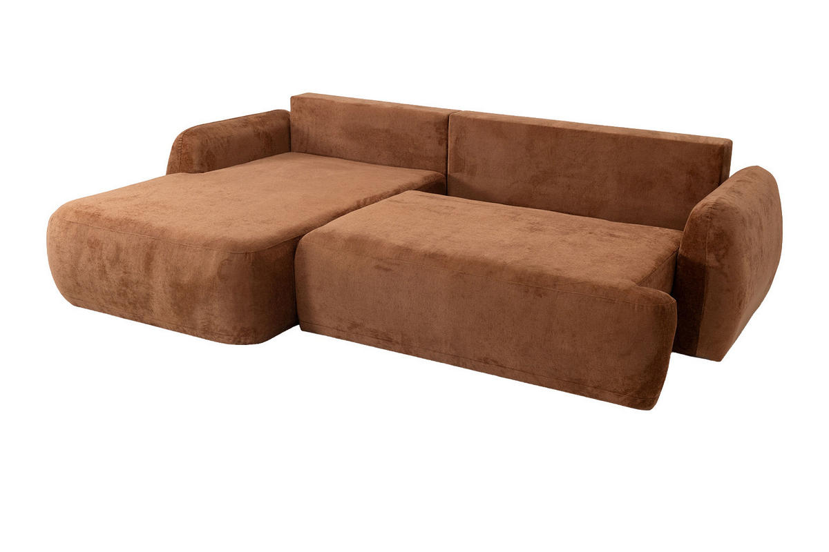 ECKSOFA Mit Schlaffunktion Und Bettkasten, Chenille-Stoff Perfecto, Kupfer, Links, HELA II - Kupferfarben, Holz (280/184cm) - Kaiser Möbel