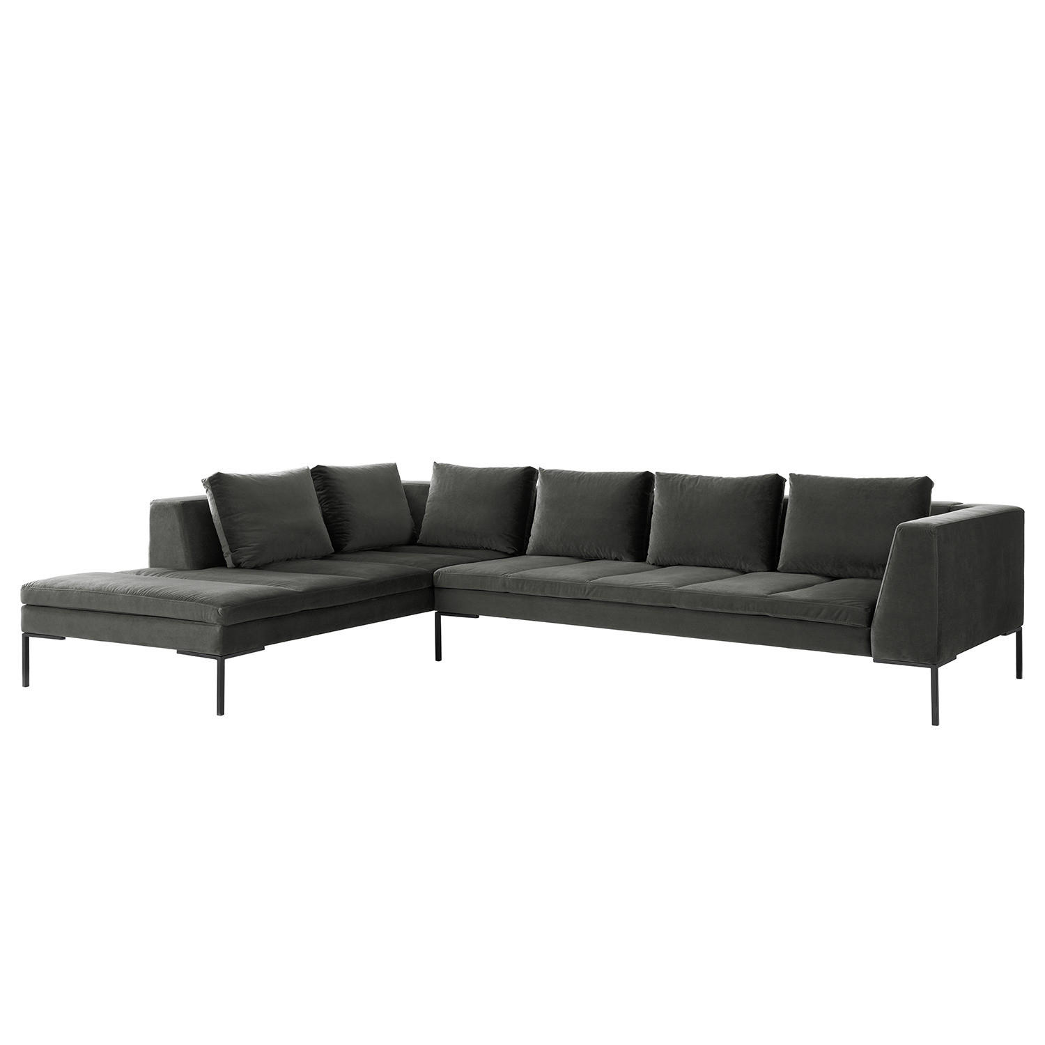 ECKSOFA mit Ottomane - Schwarz/Grün, Textil/Metall (319/230cm) - home24