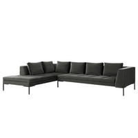 ECKSOFA mit Ottomane - Schwarz/Grün, Textil/Metall (319/230cm) - home24